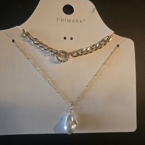 Primark Silver Necklace with Iridescent Pearl